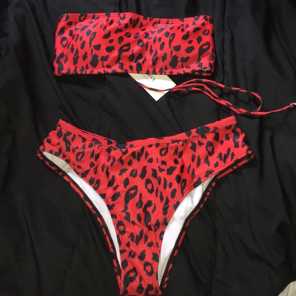 red and leopard print swimsuit